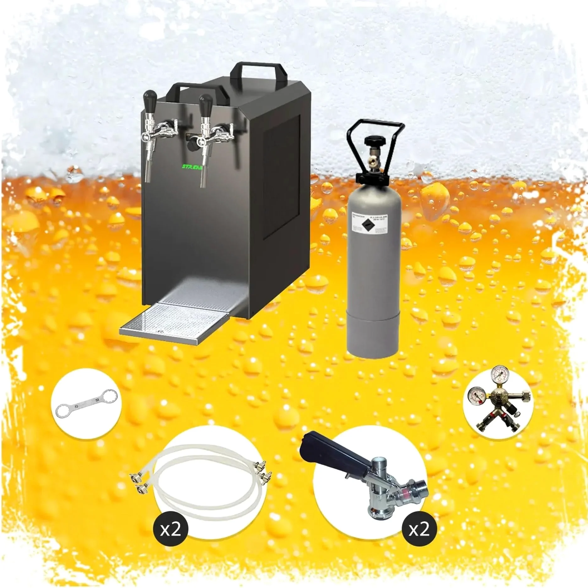 Kit Completo Tirador de Cerveza Doble con Enfriador seco de 2 vías y Maleta de Transporte, Compatible con KeyKeg, para Servicio rápido de Cerveza fría en Fiestas y Eventos
