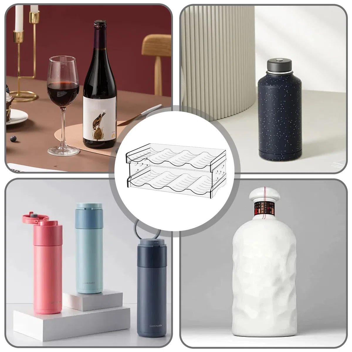 Botellero organizador de botellas para frigorífico: Botellero apilable Botellero, Soporte transparente para botellas de agua, refrigerador, botellero, estante para latas para encimera de cocina
