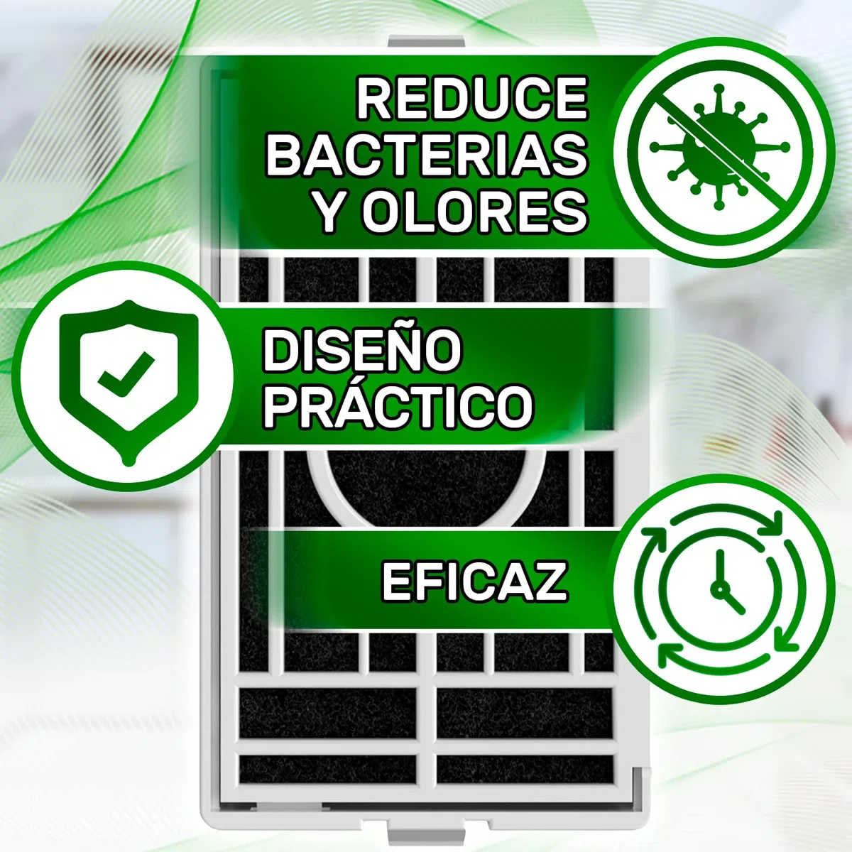 Filtro Antibacteriano para Frigorífico con Código Original C00345845 C00464529 C00464530 481248048163 481248048173 para Indesit para Whirlpool - MADE IN ITALY - Garantía de 5 Años - ONIX TECH