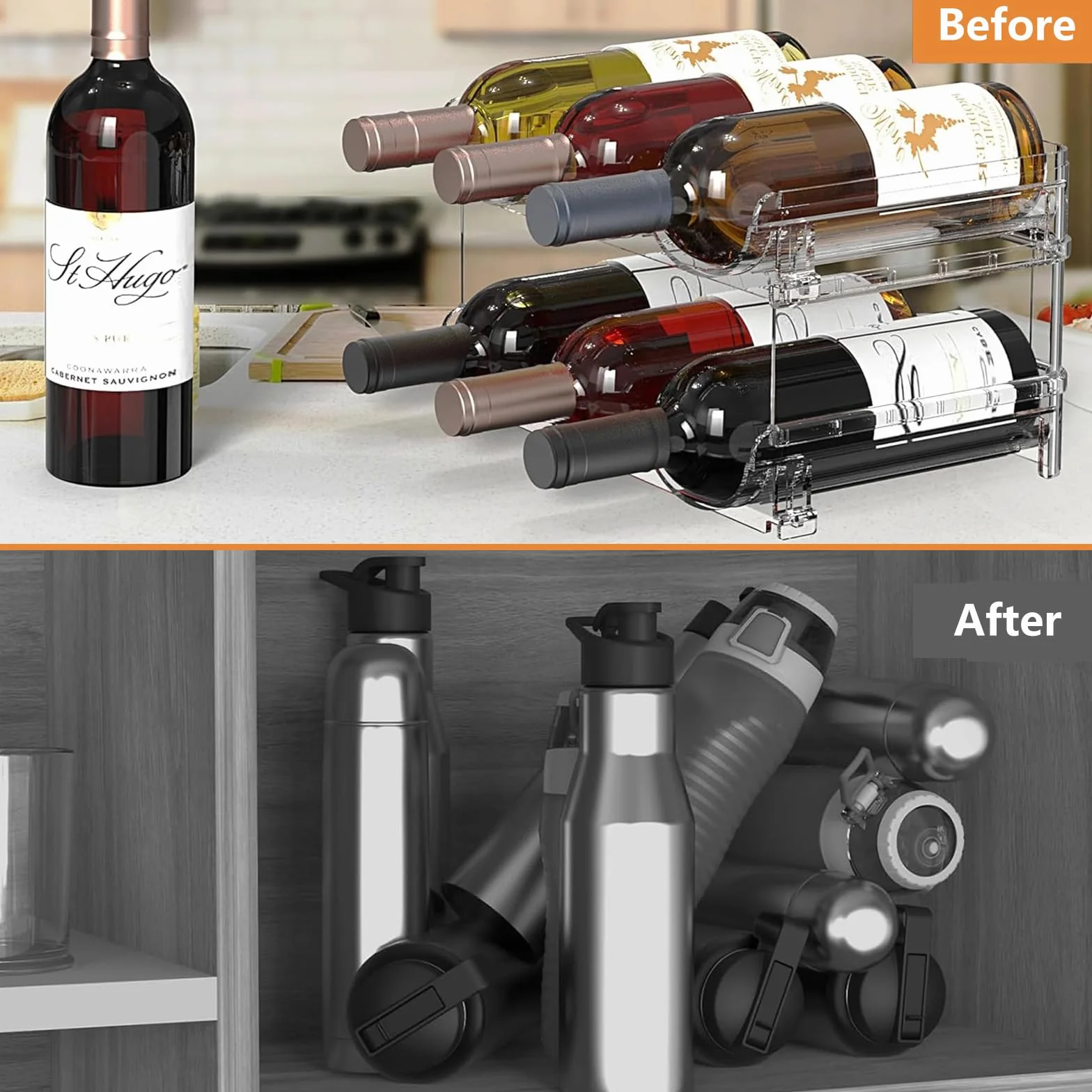 2 Unidades Botellero Frigorifico Soporte, Botellero Apilable Mantiene hasta 6 Botellas, Antideslizante Organizador De Botellas, Transparente Nevera para Vinos, Botelleros para Cocina, Encimera
