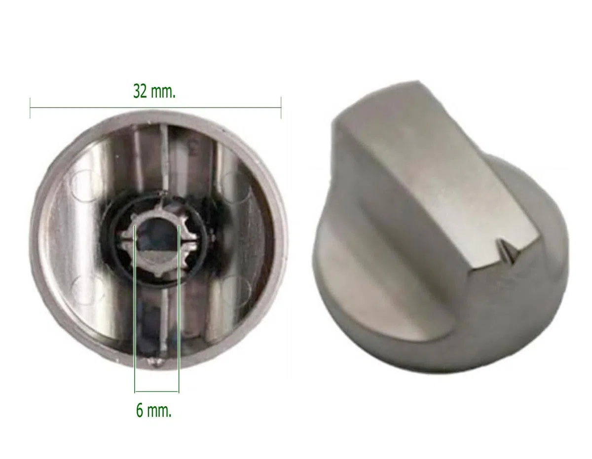 Mando metalizado compatible con horno Teka HE510 (eje 6 mm) 61004111