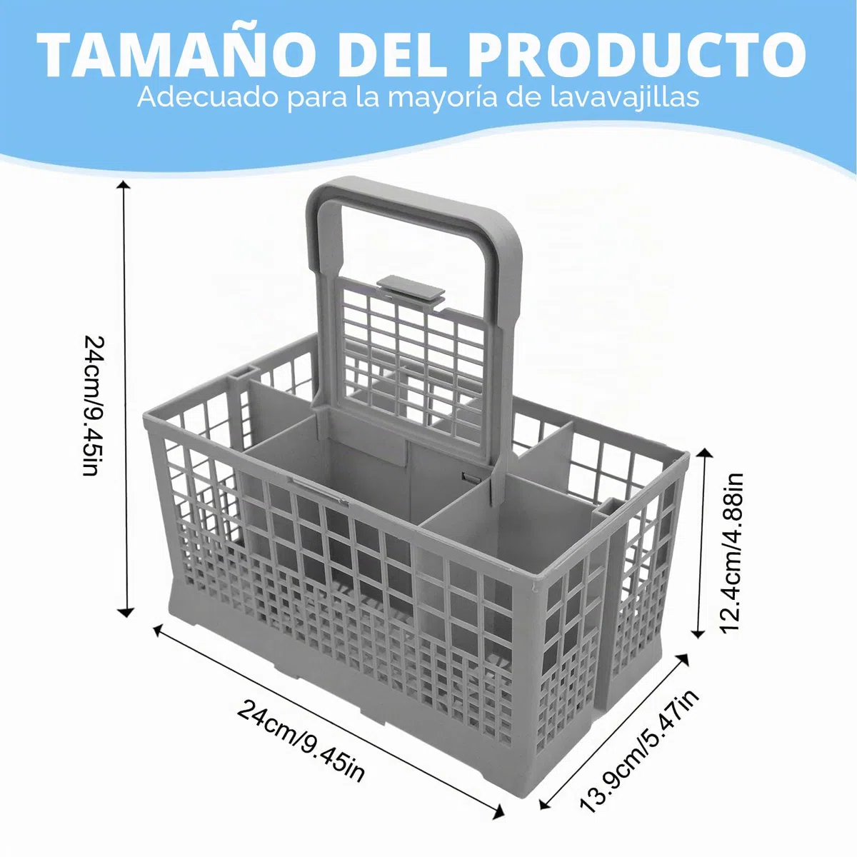 Cesta Porta Cubiertos Lavavajillas, Repuesto Universal con Mango Extraíble, Apto para la Mayoría de Cestas Inferiores Estándar de Lavavajillas, 24 x 13,9 x 12,4 cm