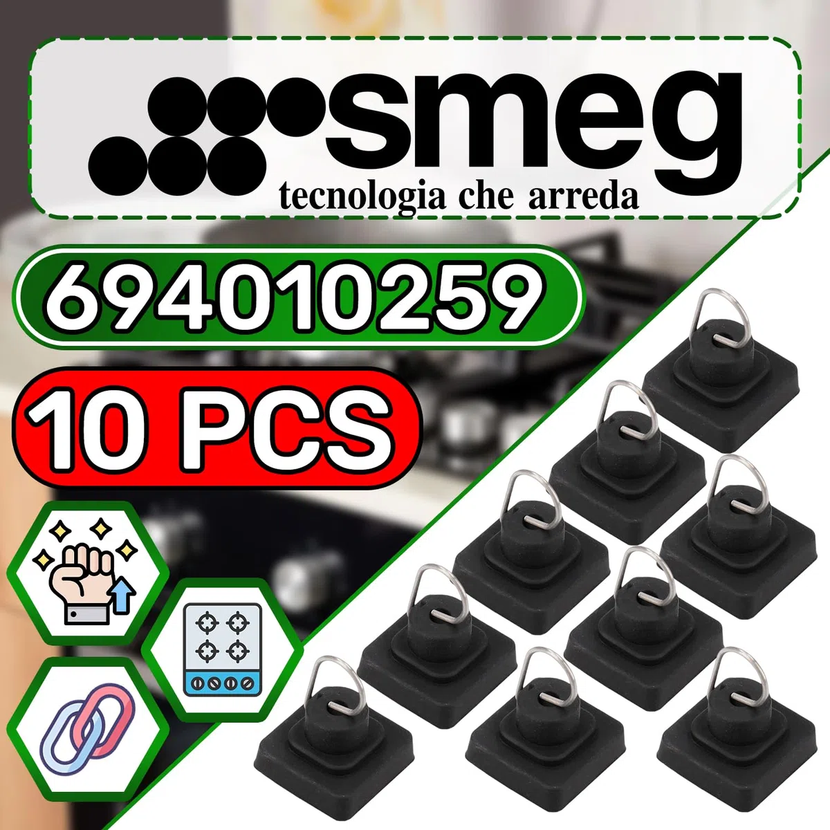 ONIX TECH 10 Piezas Pies de Goma para Parrillas de Cocina de Gas 18x15x15 mm con Código Original 694010259 para Smeg
