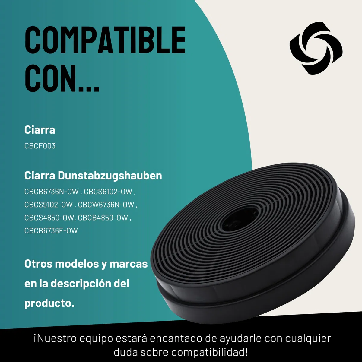 Filtro de carbón activado FilterBase® para campana extractora Ciarra CBCF003 (paquete de 2)