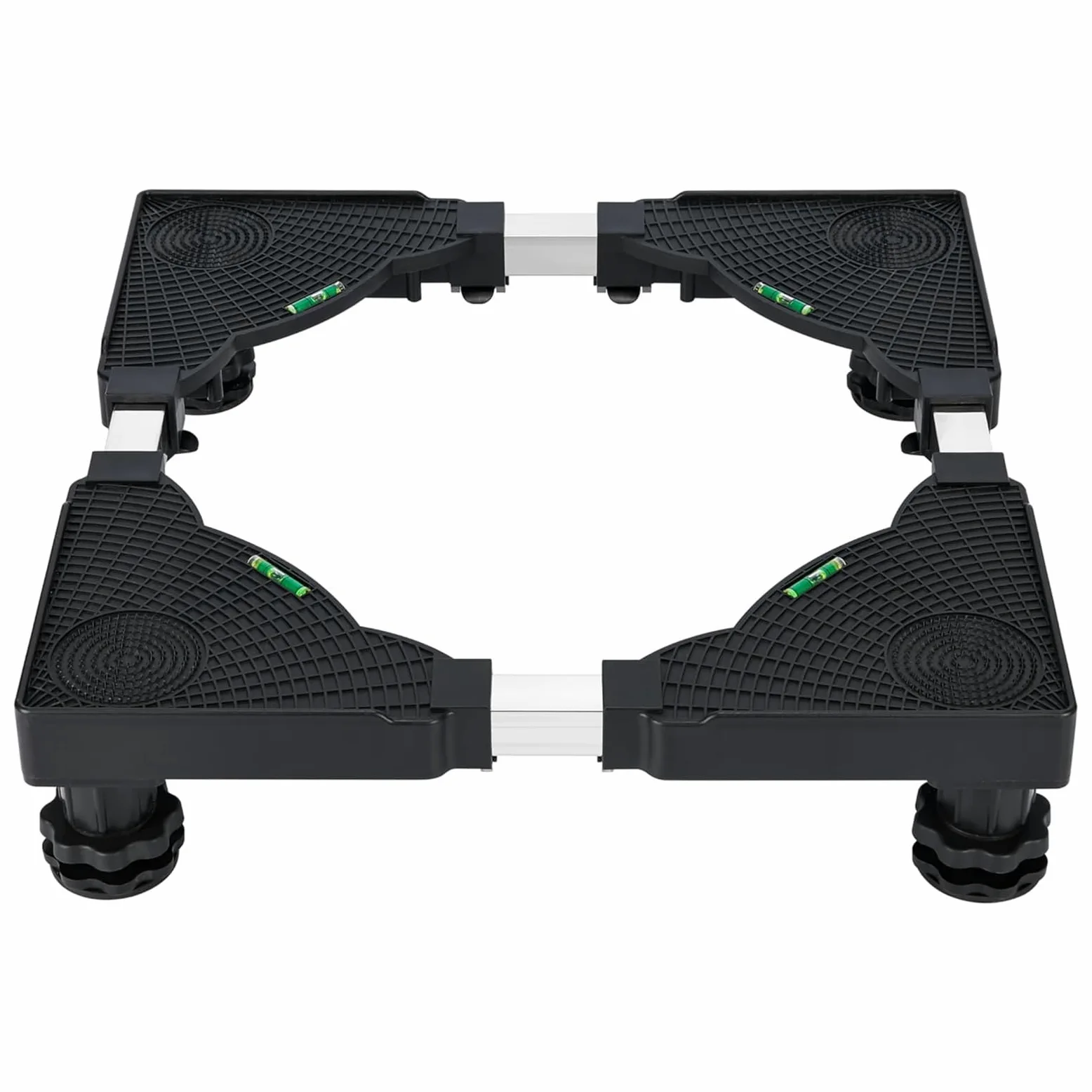 Soporte Lavadora Secadora, Base Lavadora Ajustable con 4 Patas y Cierre Antideslizantes, Soporte Antivibracion para Frigorífico Lavarropas Secarropas, Regulable Ancho 43-62 cm, Altura 11-12 cm, Negro