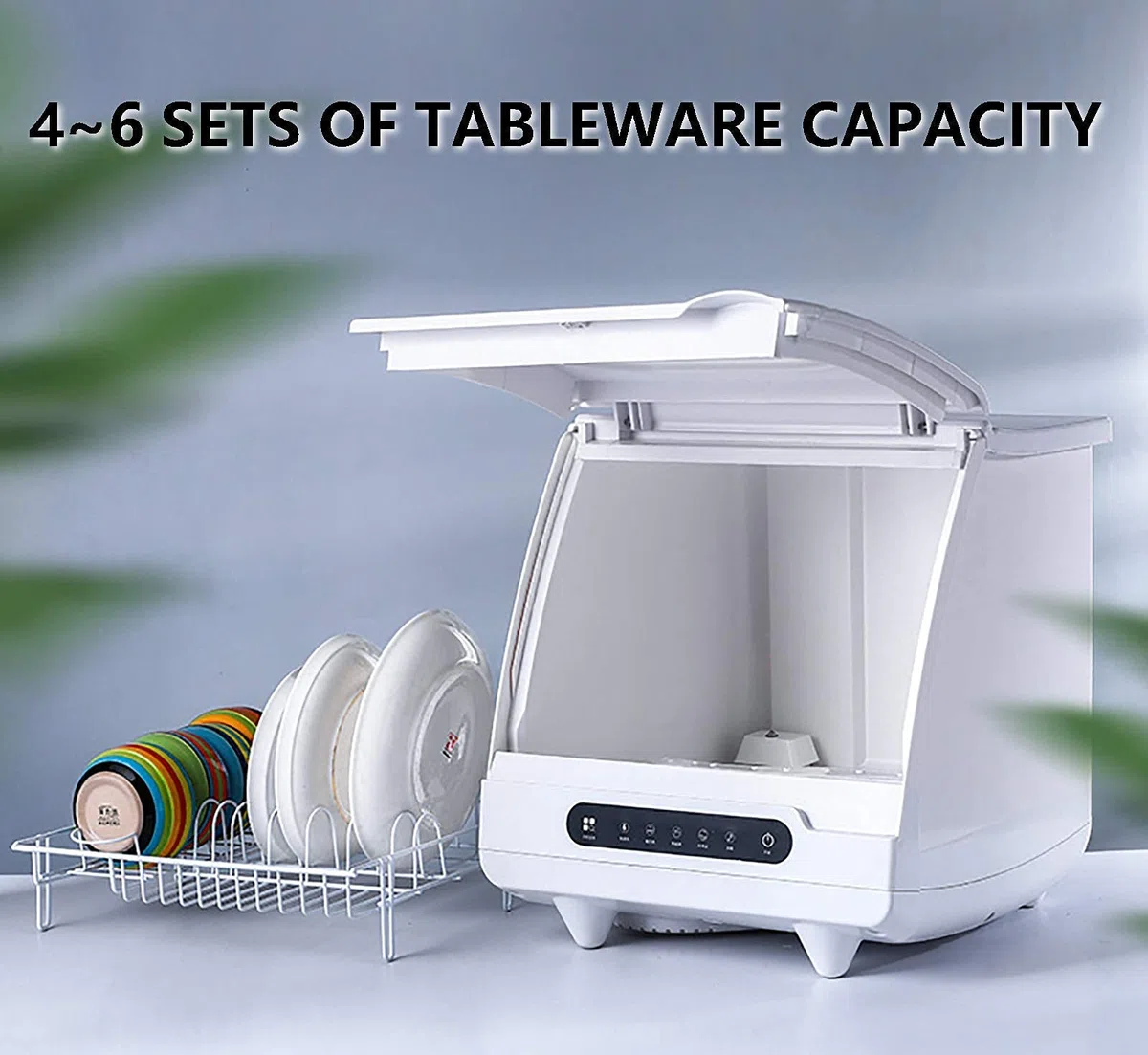 Lavavajillas compacto de mesa, 5 programas, panel táctil, limpieza eficiente de 1200 W, funcionalidad automática inteligente, 1 cesta para uso doméstico
