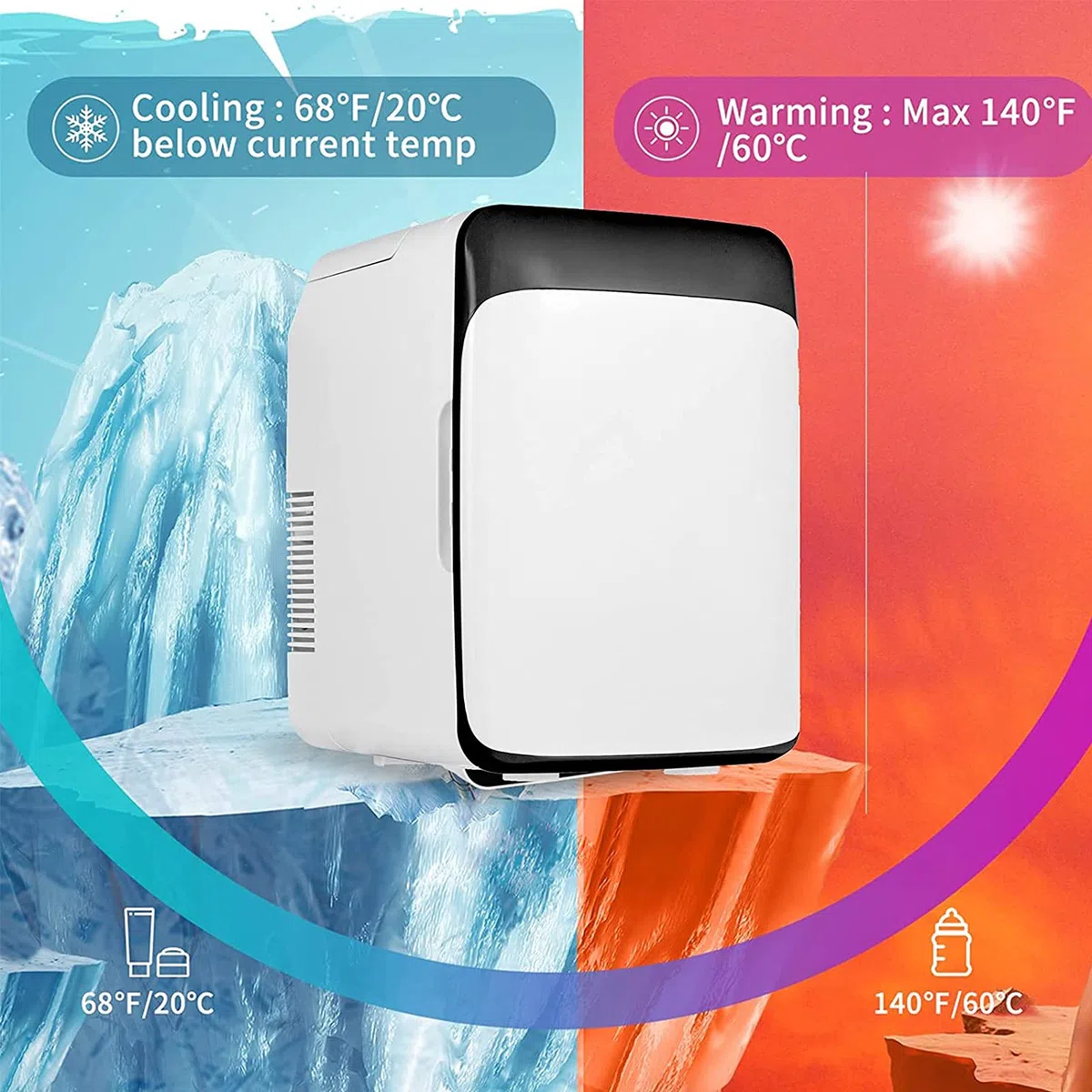 JNYB 10L Mini refrigerador Compacto Mini refrigerador refrigerador y Calentador de una Sola Puerta congelador de los enfriadores de Viaje para automóviles Dormitorio/Cuidado de la Piel,Blanco