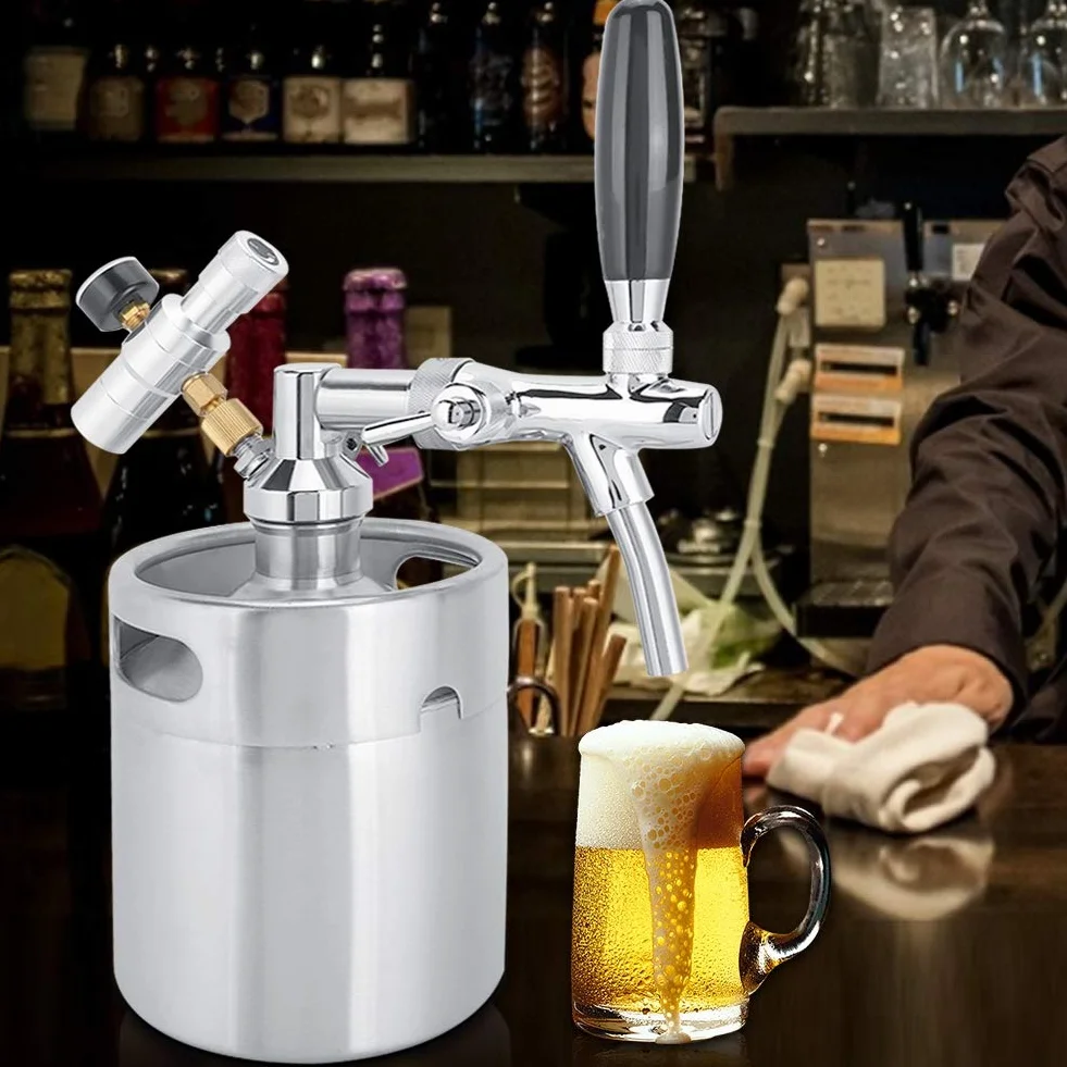 Barril De Cerveza,Dispensador De Bebidas Para El Hogar,Dispensador De Cerveza De Mini Barril De Cerveza Casera De Acero Inoxidable De 2L Con Manómetro De 2 Clases Para Cerveza Casera Y Cerveza De Barr