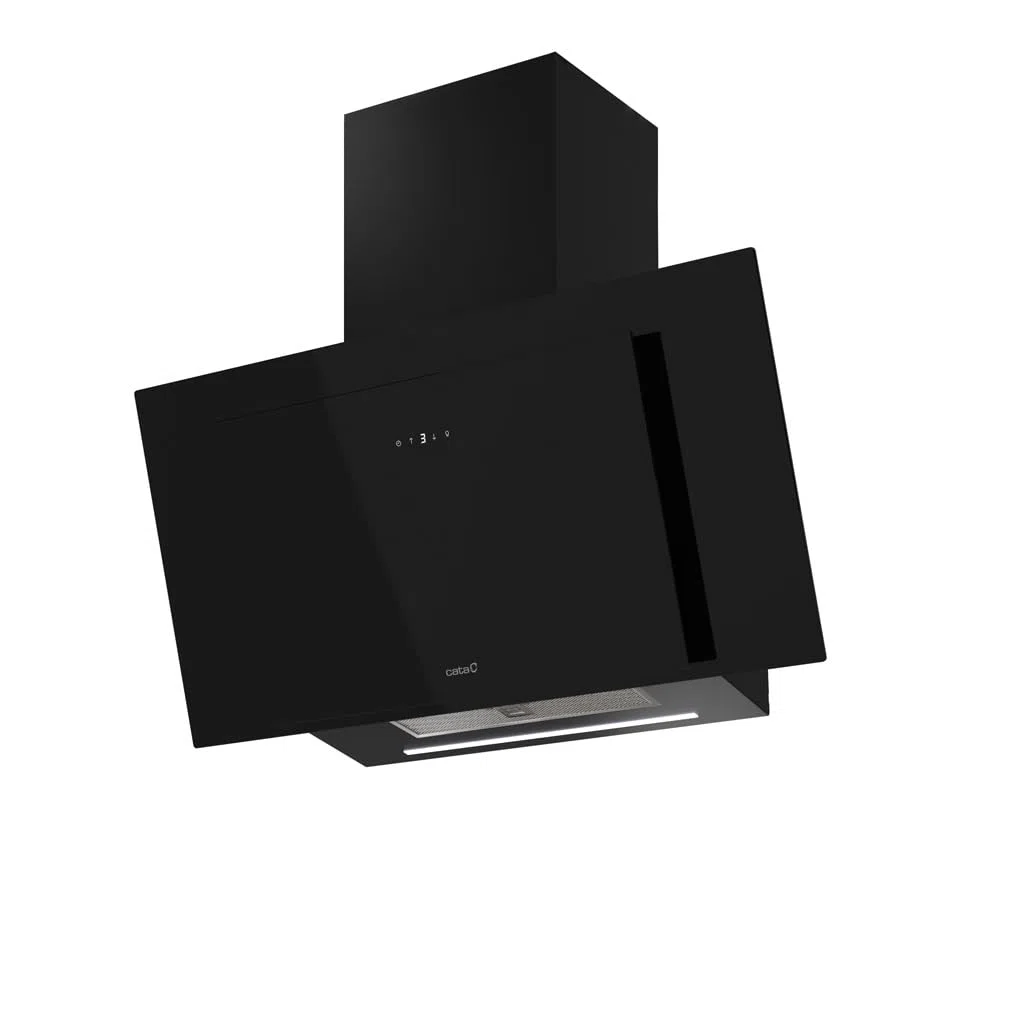 Campana Extractora Decorativa Thalassa PRO 900 GBK, 90 cm, 842 m³/h, 6 Velocidades con Turbo, Control Táctil, Display Digital, LED Bicolor Regulable, AUTO 2, Filtros Lavables, Cristal Negro