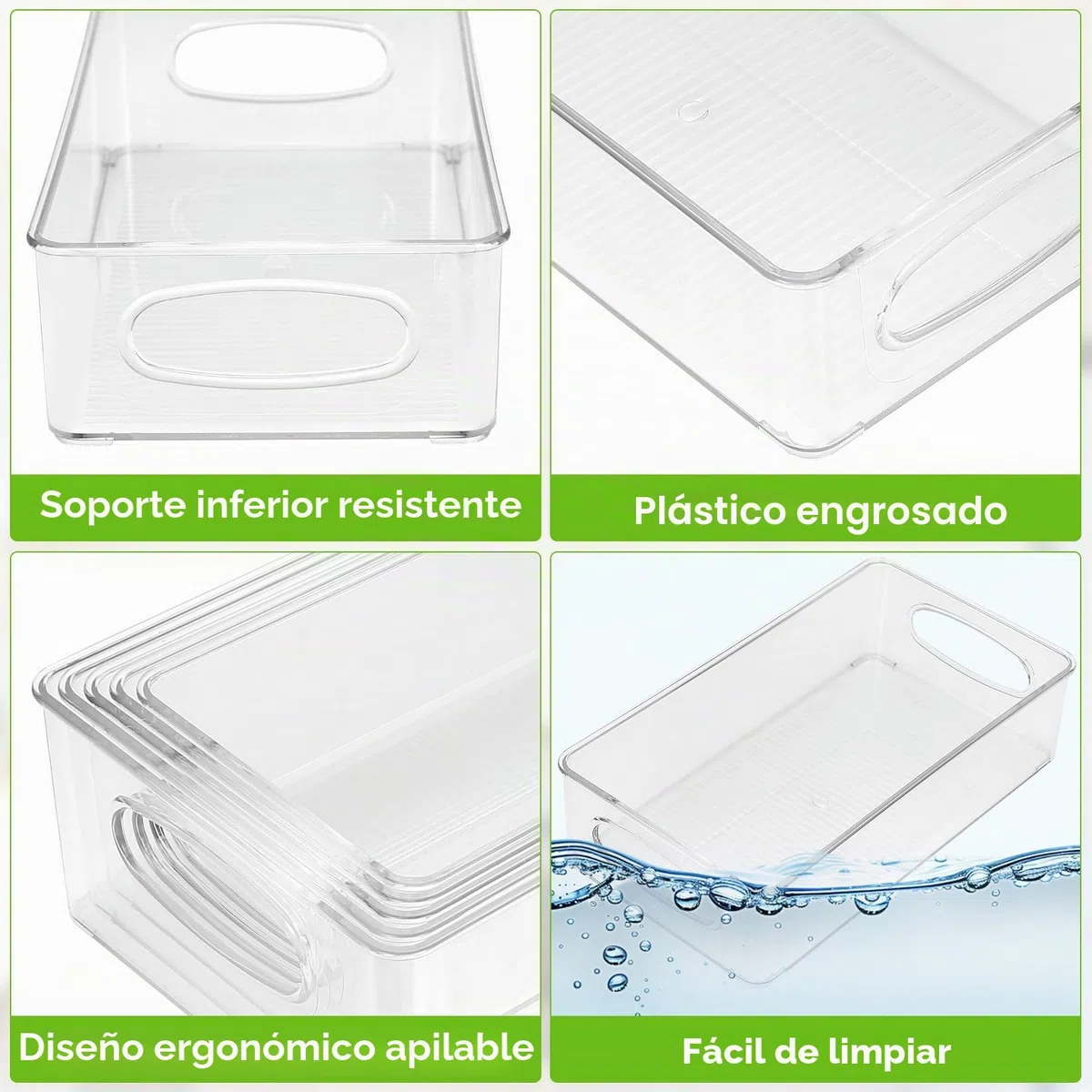 5 Pcs Organizadores Nevera, Organizador Frigorifico, Cajas de Almacenamiento de Cocina Apilables, Contenedores Organizador de Nevera de Despensa para Cocina Baño, 5 tamaños