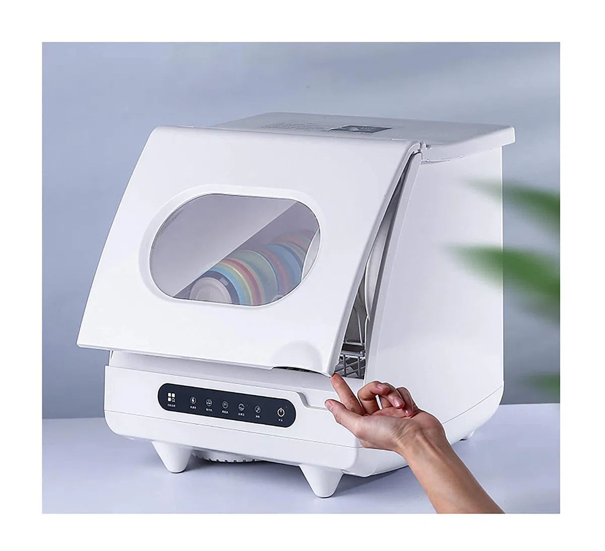 Lavavajillas compacto de mesa, 5 programas, panel táctil, limpieza eficiente de 1200 W, funcionalidad automática inteligente, 1 cesta para uso doméstico