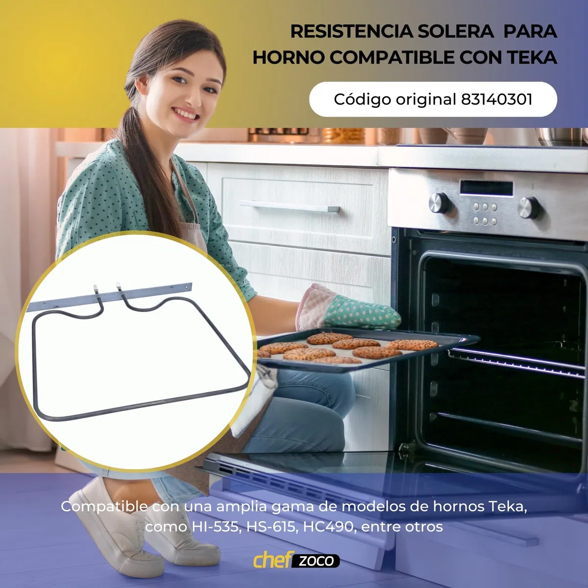 CHEFZOCO Resistencia Solera para Horno Teka, Calentador Inferior, Código Original 83140301, 1150 W 230 V, HI-535, HS-615