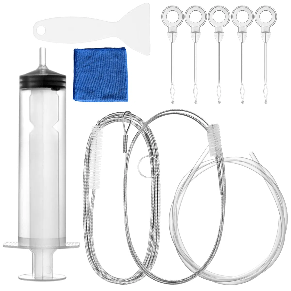 11 Piezas Herramienta de Limpieza de Drenaje de Refrigerador, Kit de Limpieza de Refrigerador, Kit de Limpieza de Nevera con Jeringa, Manguera, Pala de Descongelación, Tapones