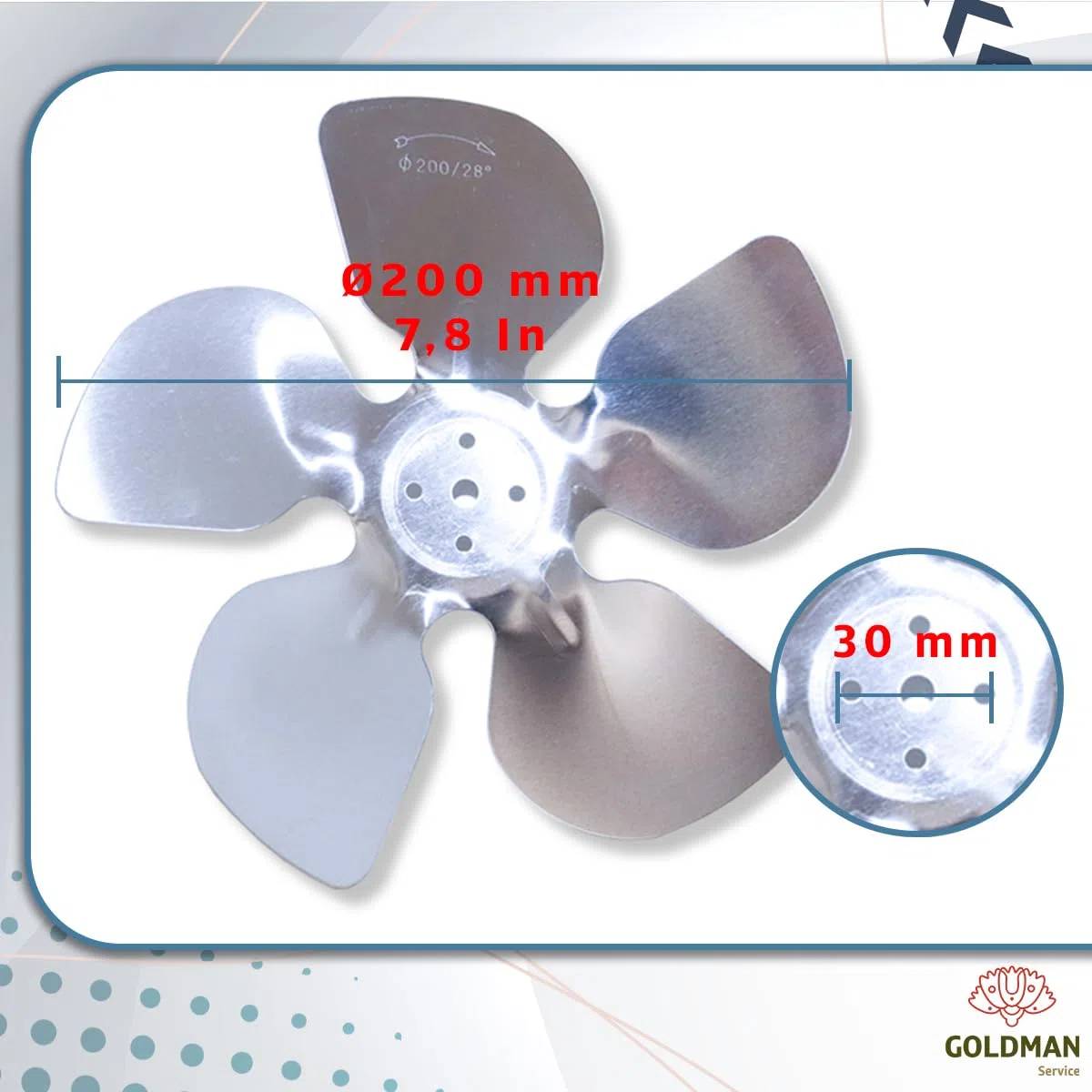 GOLDMAN SERVICE | Recambio Aspas Metálicas de Aluminio para Motor Fan Ventilador Botellero | Compatible Grandes Marcas | Diámetro Ø200mm