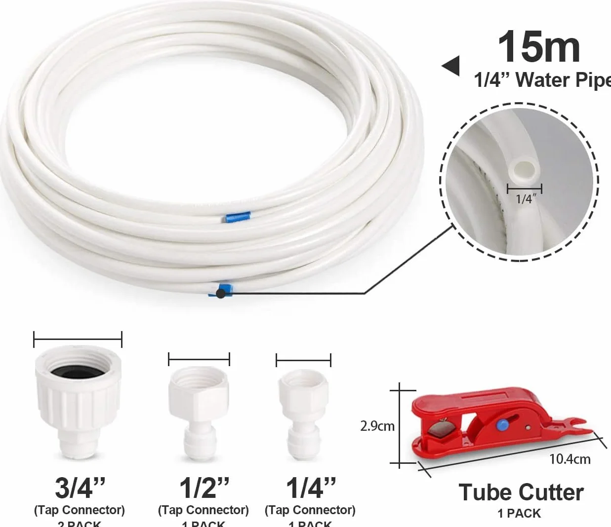 Kit de Tubos de Suministro de Agua, ilauke 15M Manguera de Suministro de Agua con Conector para Refrigerador, Manguera de Agua de 6,35mm (1/4 ") para Nevera de Estilo Europeo y Americano
