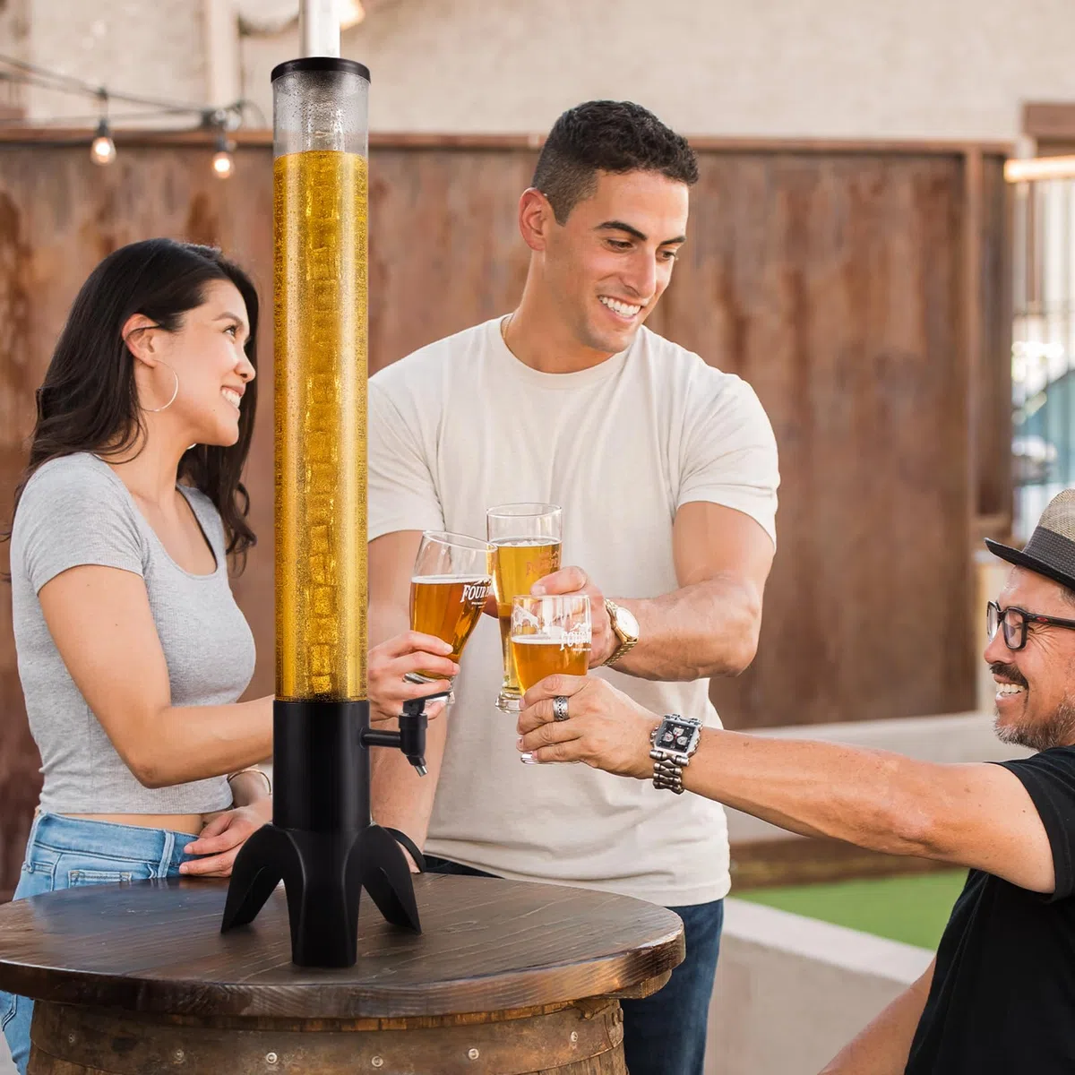 Mimosa Tower, dispensador de torre Mimosa de 3 L/100 onzas con tubo de hielo y luz LED, dispensador de cerveza de mesa (3 unidades)