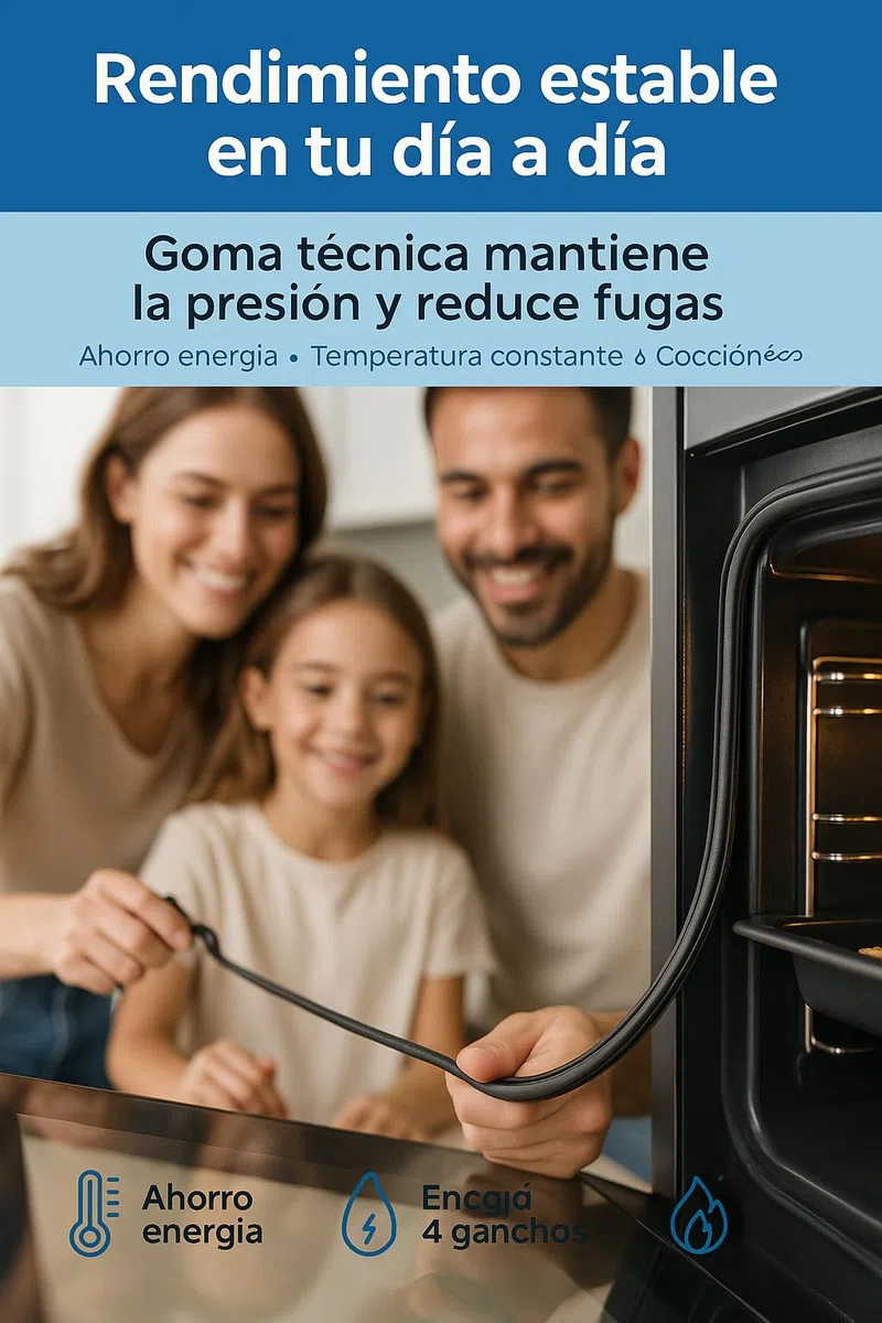 RECAMBIOS DREYMA Junta Puerta Horno Universal 410x290mm 4 Ganchos CO 83130601 Compatible con Teka HC510 HC521 HC605 HC615 HS510 Goma Resistente Alta Temperatura Fácil Sustitución