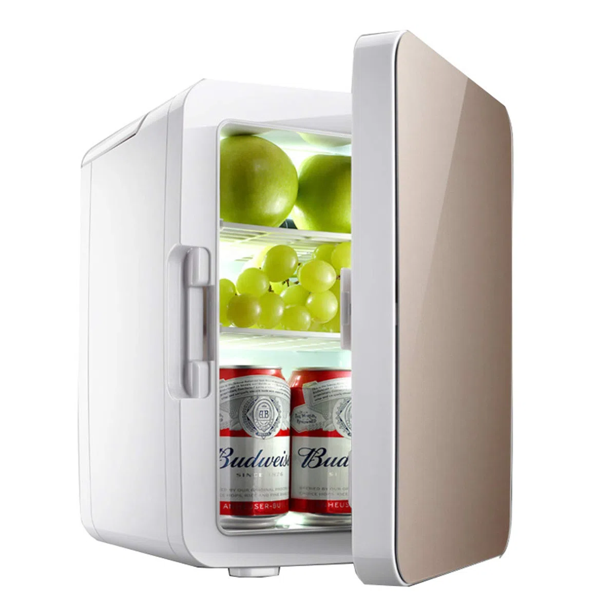 Mini Nevera con Congelador De 10L, Pequeña Nevera para Acampar, 12V / 220V, Mini Nevera, Minibar Silencioso, Nevera para Cosméticos,Oro