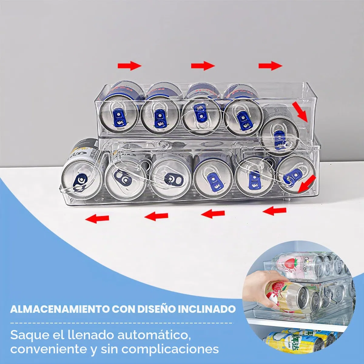 1 dispensador automático de latas para nevera, organizador de almacenamiento transparente para refrigerador, bebidas, cerveza, refrescos, para nevera, cocina, armario, encimera, 1 unidad