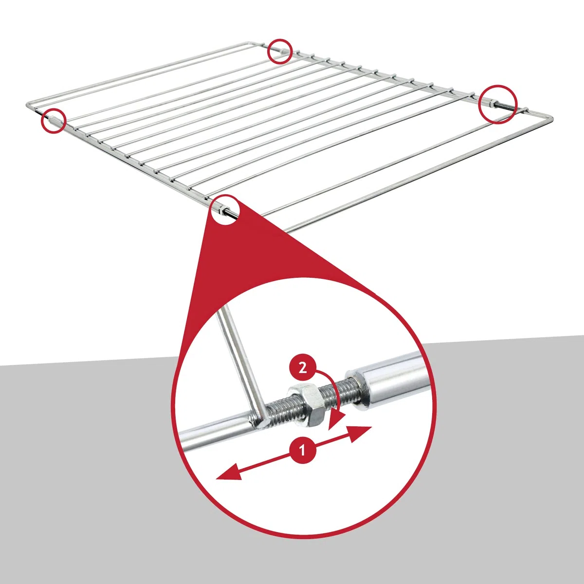 Estante extensible ajustable universal con brazos de traba para todo tipo de hornos, cocinas, barbacoas y parrillas (360 mm - 590 mm)