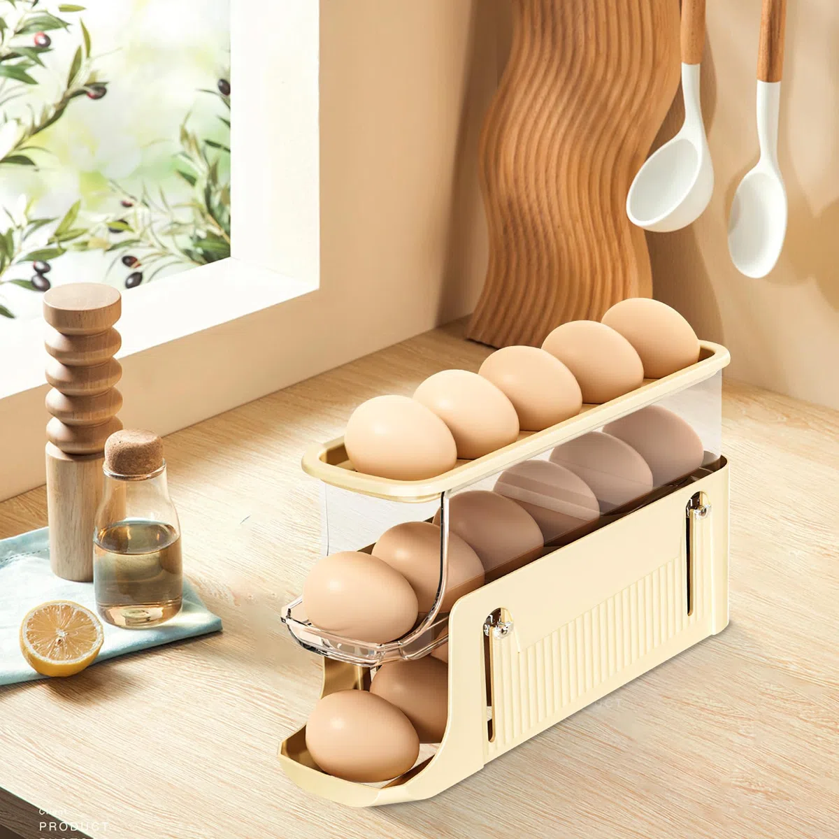 Organizador Huevos Nevera, Dispensador de Huevos de 3 Niveles, Soporte para Huevos, Dispensador Huevos Rodante, Caja de Huevos Extensible para 17 Huevos