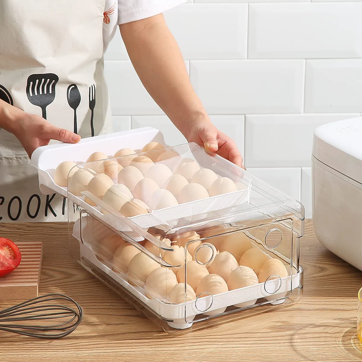 HOMQUEN Huevera Para Refrigerador, 40 Rejillas/2 Capas, Caja De Almacenamiento De Huevos Frescos (Paquete De 1)