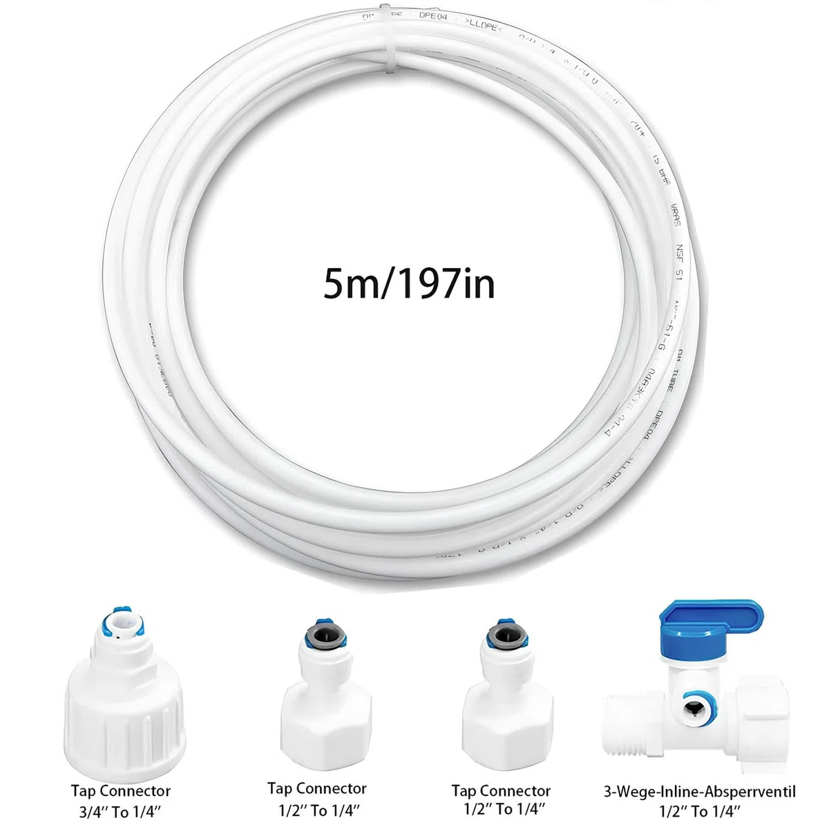 5 m Kit Conector Manguera Refrigerado, Juego De TuberíAs De Agua Para Nevera, Conector De Agua Del FrigoríFico, Para Refrigerador Doble De Estilo Europeo (Tubo De 1/4 De Pulgada)