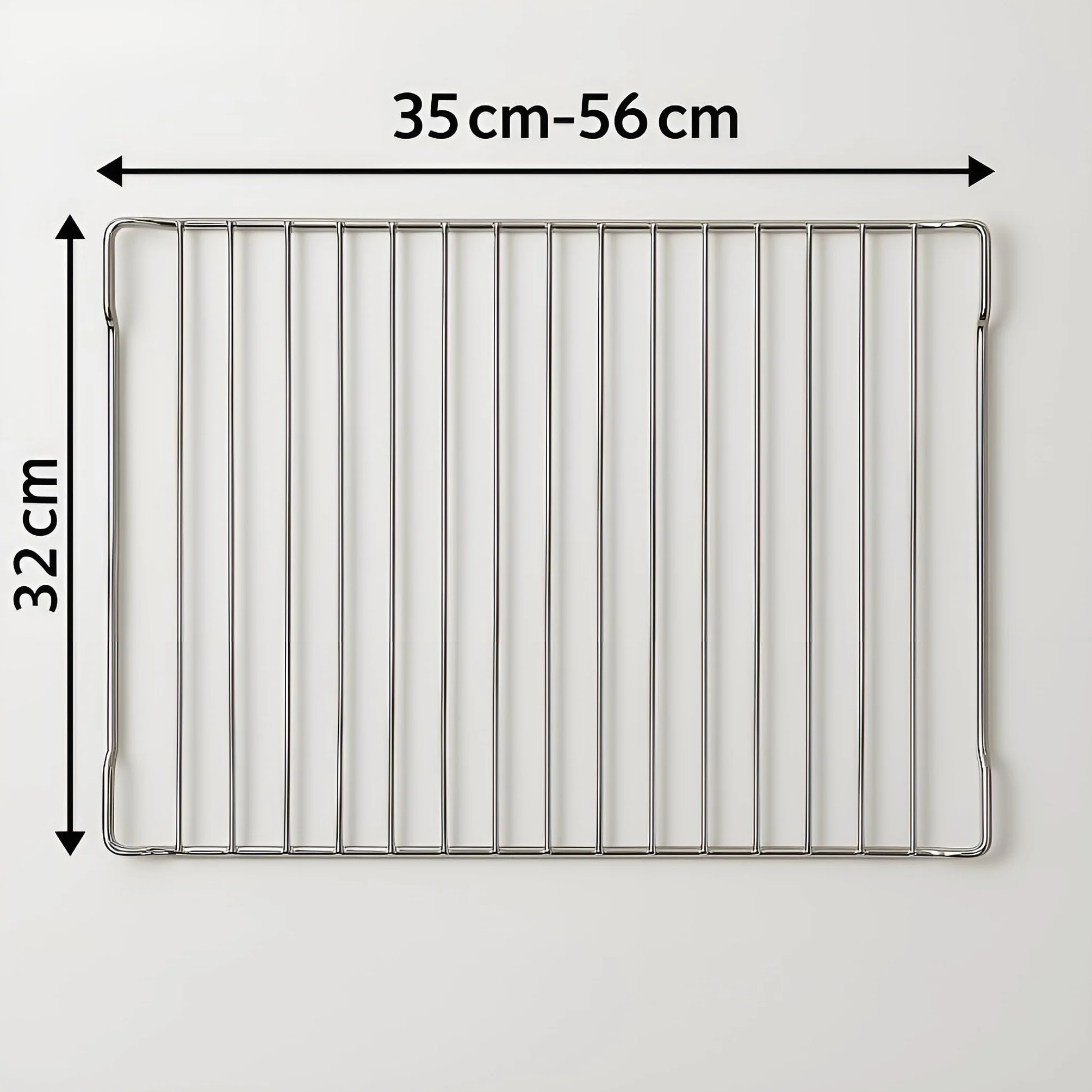 MIRTUX Rejilla Parrilla Universal para Horno. Ancho: 32 cms y Largo Extensible - Ajustable Desde 35 cm (Medida mínima) hasta 56 cm (Medida máxima).