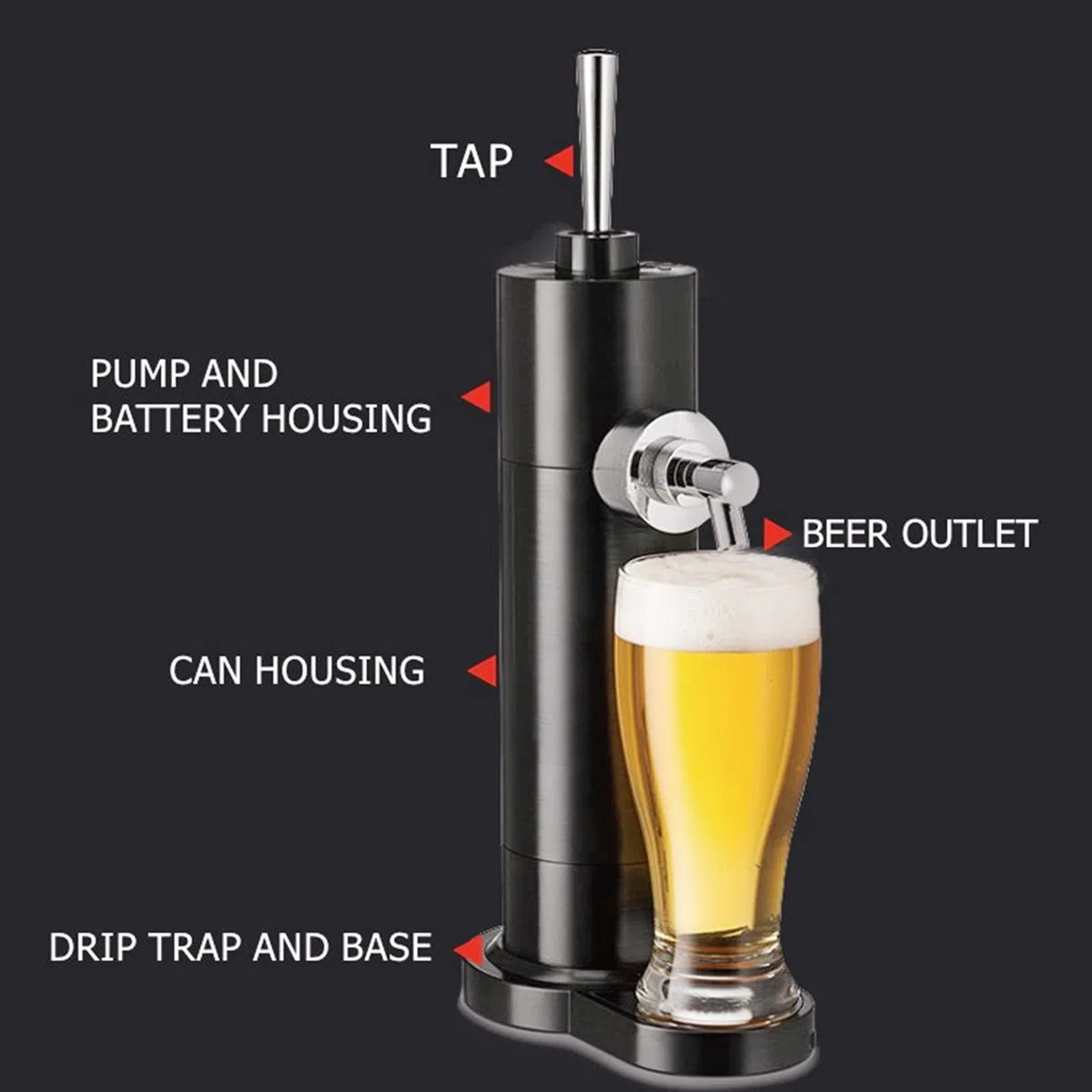 Nitro Dispensador de cerveza convierte cualquier lata a estilo de borrador, perfecto para bares de cerveza y reuniones familiares para los amantes de la cerveza, diseño elegante negro