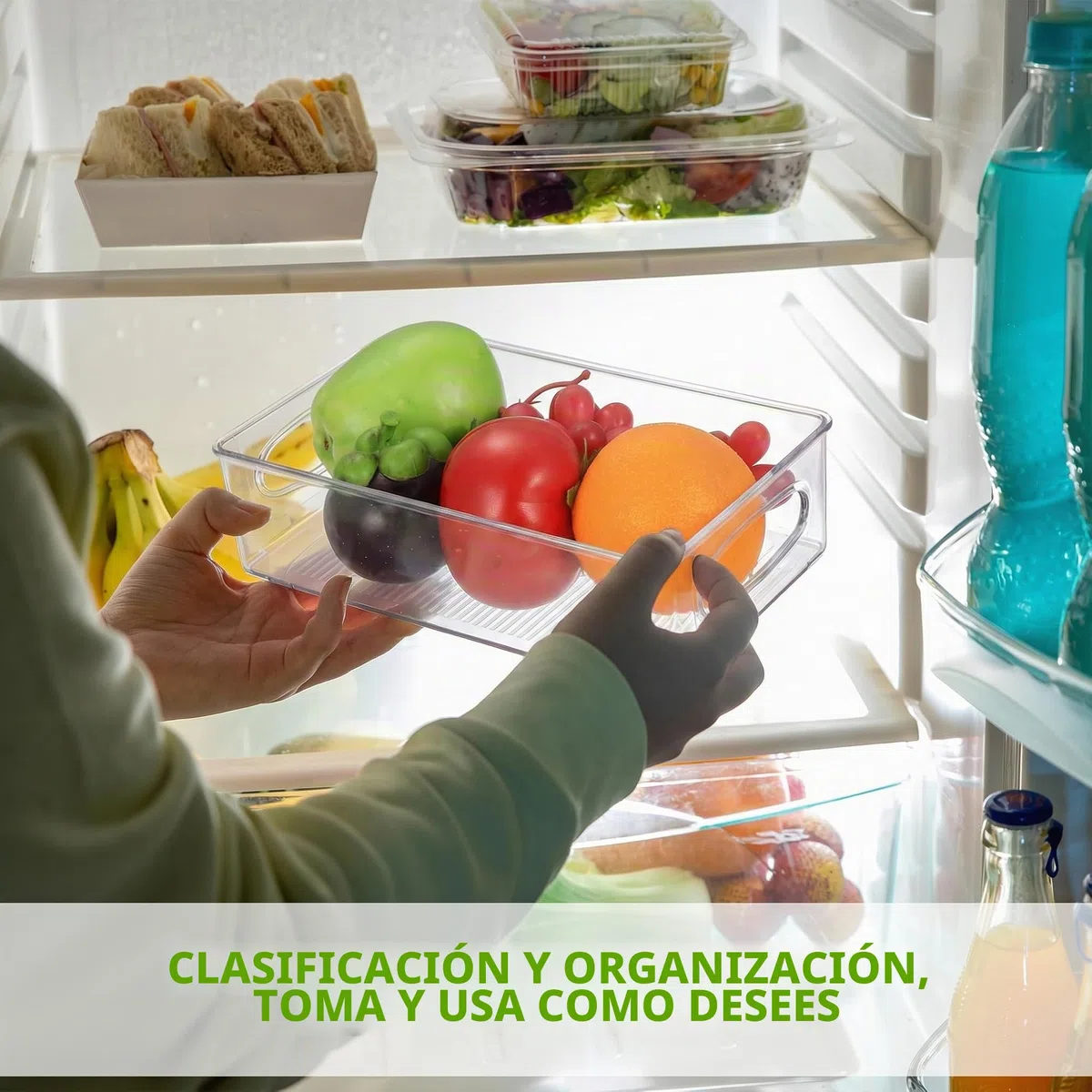 5 Pcs Organizadores Nevera, Organizador Frigorifico, Cajas de Almacenamiento de Cocina Apilables, Contenedores Organizador de Nevera de Despensa para Cocina Baño, 5 tamaños