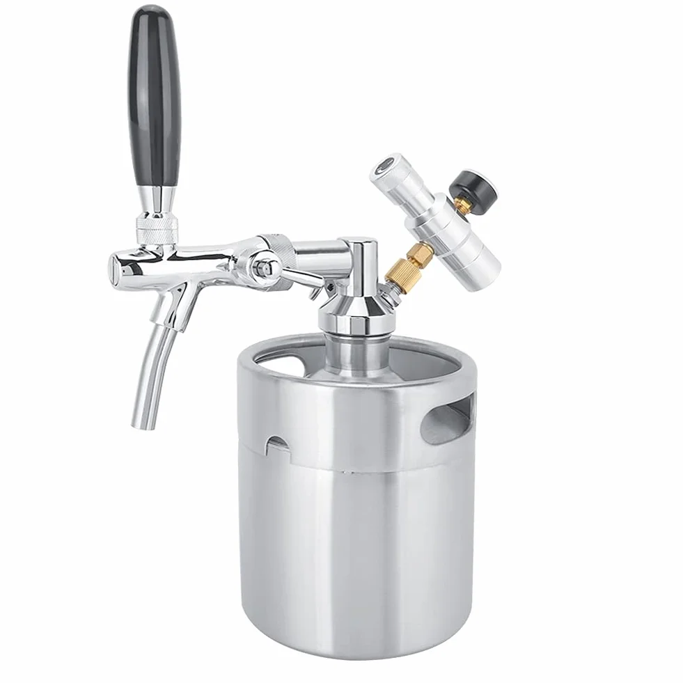 Barril De Cerveza,Dispensador De Bebidas Para El Hogar,Dispensador De Cerveza De Mini Barril De Cerveza Casera De Acero Inoxidable De 2L Con Manómetro De 2 Clases Para Cerveza Casera Y Cerveza De Barr