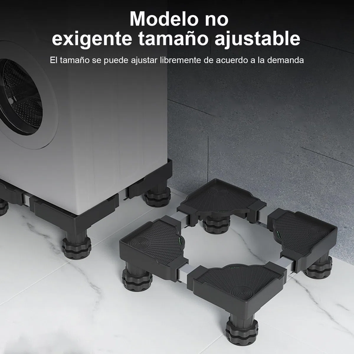 Soporte Lavadora Secadora, Base Lavadora Ajustable con 4 Patas y Cierre Antideslizantes, Soporte Antivibracion para Frigorífico Lavarropas Secarropas, Regulable Ancho 43-62 cm, Altura 11-12 cm, Negro