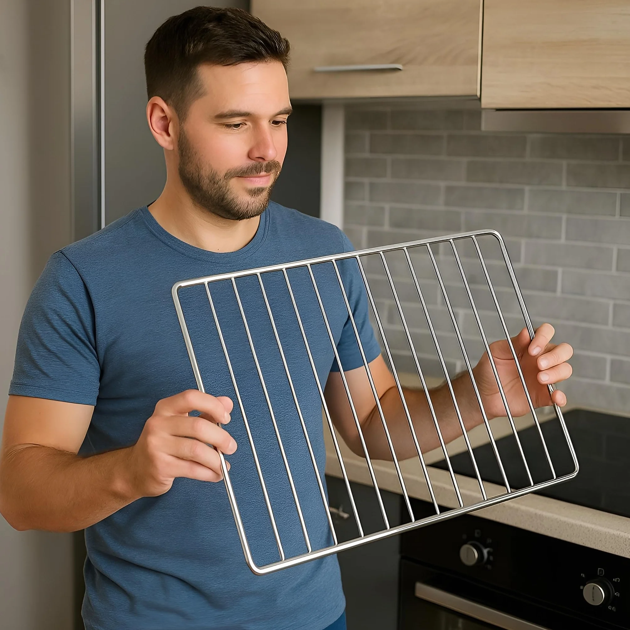 MIRTUX Rejilla Parrilla Universal para Horno. Ancho: 32 cms y Largo Extensible - Ajustable Desde 35 cm (Medida mínima) hasta 56 cm (Medida máxima).