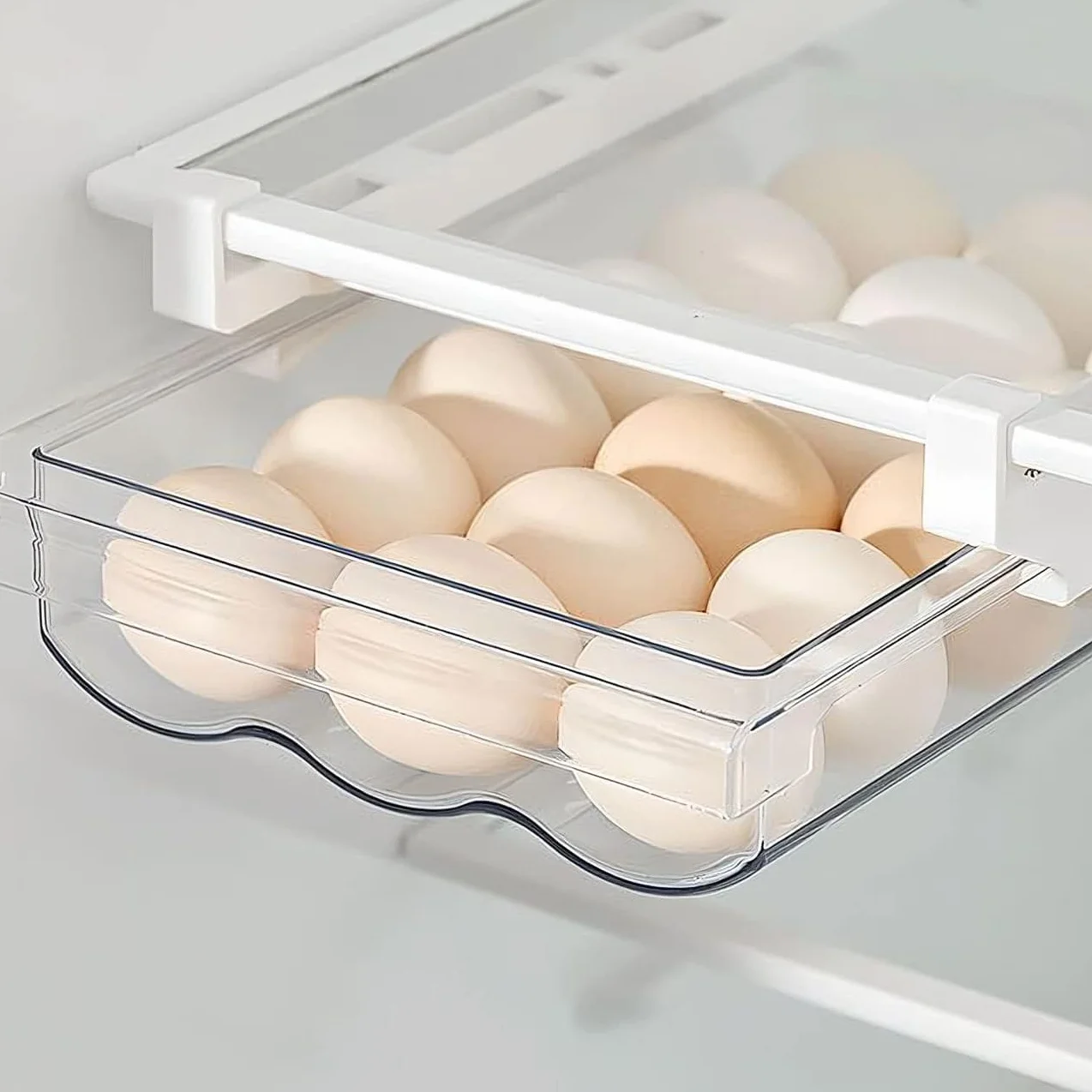 Cajones para huevos, organizador de huevos extraíble para frigorífico, cajas de almacenamiento de huevos extensibles con riel deslizante y asa, caja de almacenamiento para frigorífico, congelador