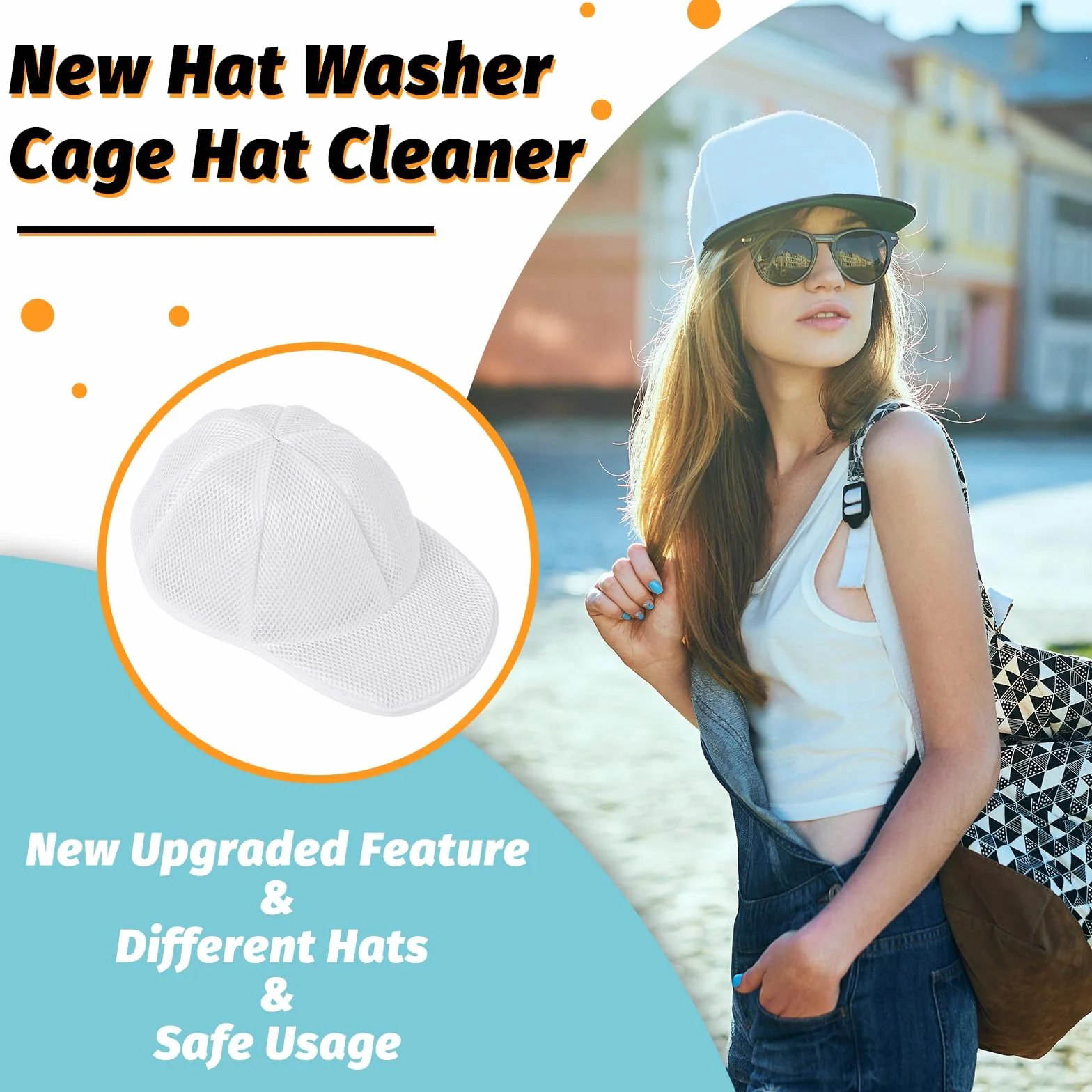 Coopache Soporte para Lavar Gorras Lavadora, Jaula Funda para Lavadora de Sombreros en Lavadora, Arandela Limpiador de Gorras de Béisbol, Bolsa Protectora de Lavandería (Blanco 2 Piezas)