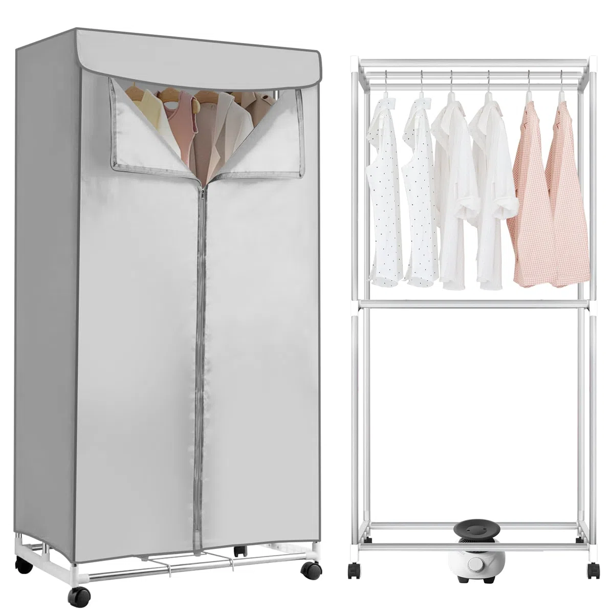 Secador de Bomba de Calor con Temporizador, Secadora de Ropa eléctrica protable, Ropa de Secado de Aire de Ropa de 1000W, Estante de Secadora de Doble Capa para el hogar |Apartamentos - Gris