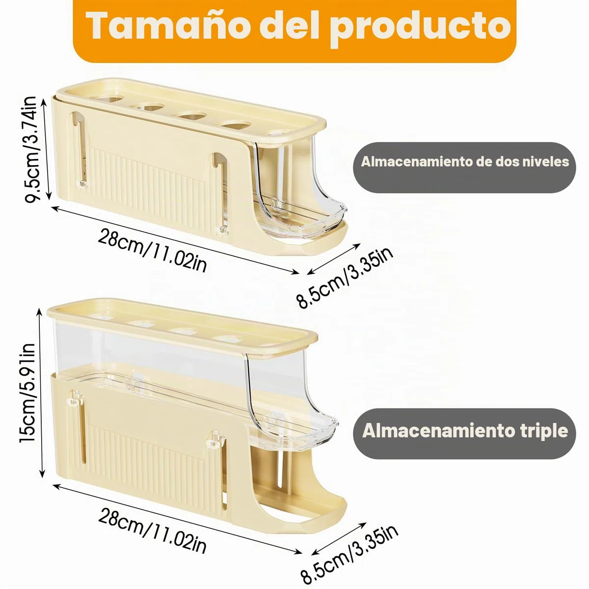 Organizador Huevos Nevera, Dispensador de Huevos de 3 Niveles, Soporte para Huevos, Dispensador Huevos Rodante, Caja de Huevos Extensible para 17 Huevos