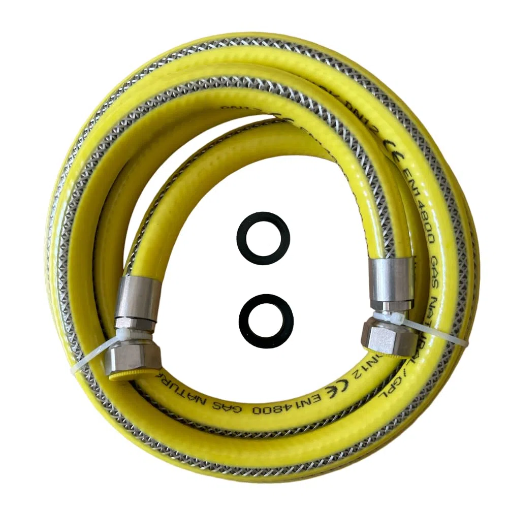 Manguera de gas de 2 metros de 1/2" de acero hembra-hembra FF según la norma EN 14800 para encimera/cocina GLP completa de juntas