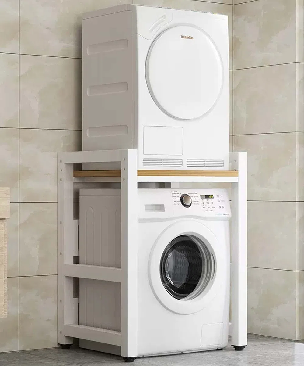 Armario para Lavadora, Unidad de Almacenamiento y Kit de Apilamiento para Lavadora y Secadora, Estante para Baño, Cocina, Balcón, Lavandería