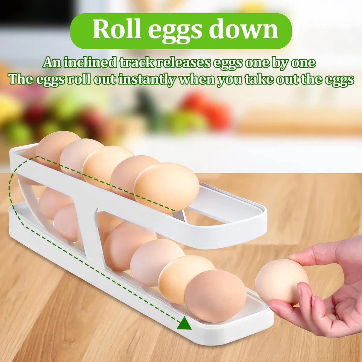 Organizador Huevos Nevera Porta Huevos Nevera para Refrigerador Dispensador de Huevos con Soporte Rodante de 2 Niveles Contenedores de Almacenamiento para 12-14 Huevos