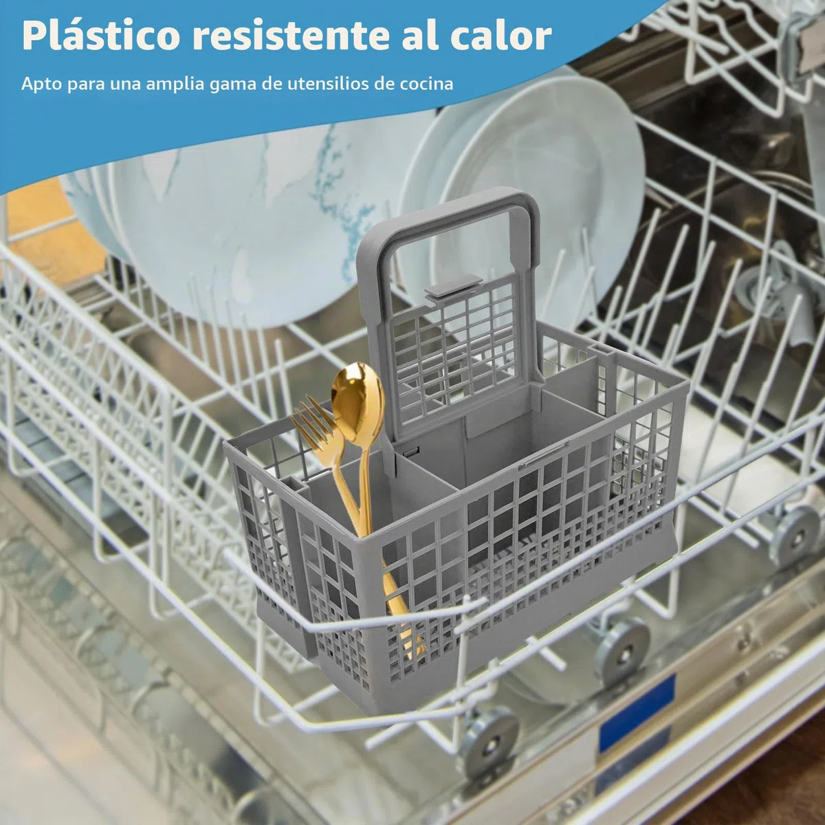 Cesta Porta Cubiertos Lavavajillas, Repuesto Universal con Mango Extraíble, Apto para la Mayoría de Cestas Inferiores Estándar de Lavavajillas, 24 x 13,9 x 12,4 cm