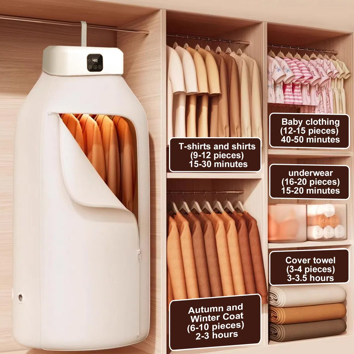 Secadora portátil pequeña, secador de bomba de calor eléctrica con control remoto, tiempo de 1-8 horas, apagado automático, secadora plegable, mini secadora para apartamentos, viajes, camping, hoteles