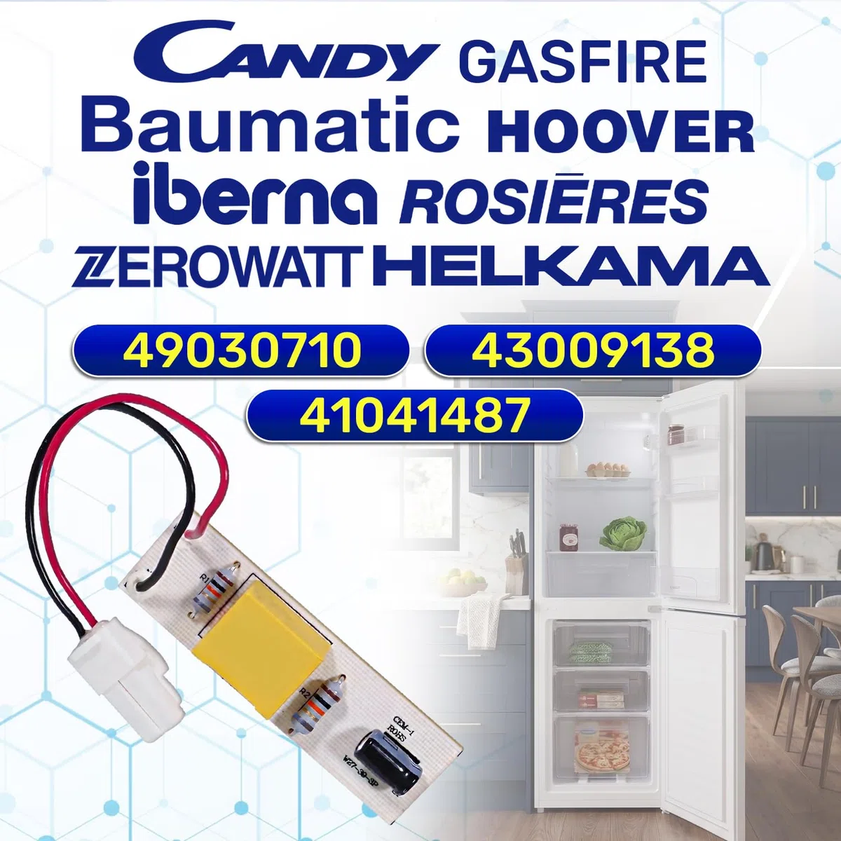 Placa de LED Luminosa para Frigorifico Combi con Código Original 41041487 43009138 49030710 para Candy para Hoover - MONTERAL