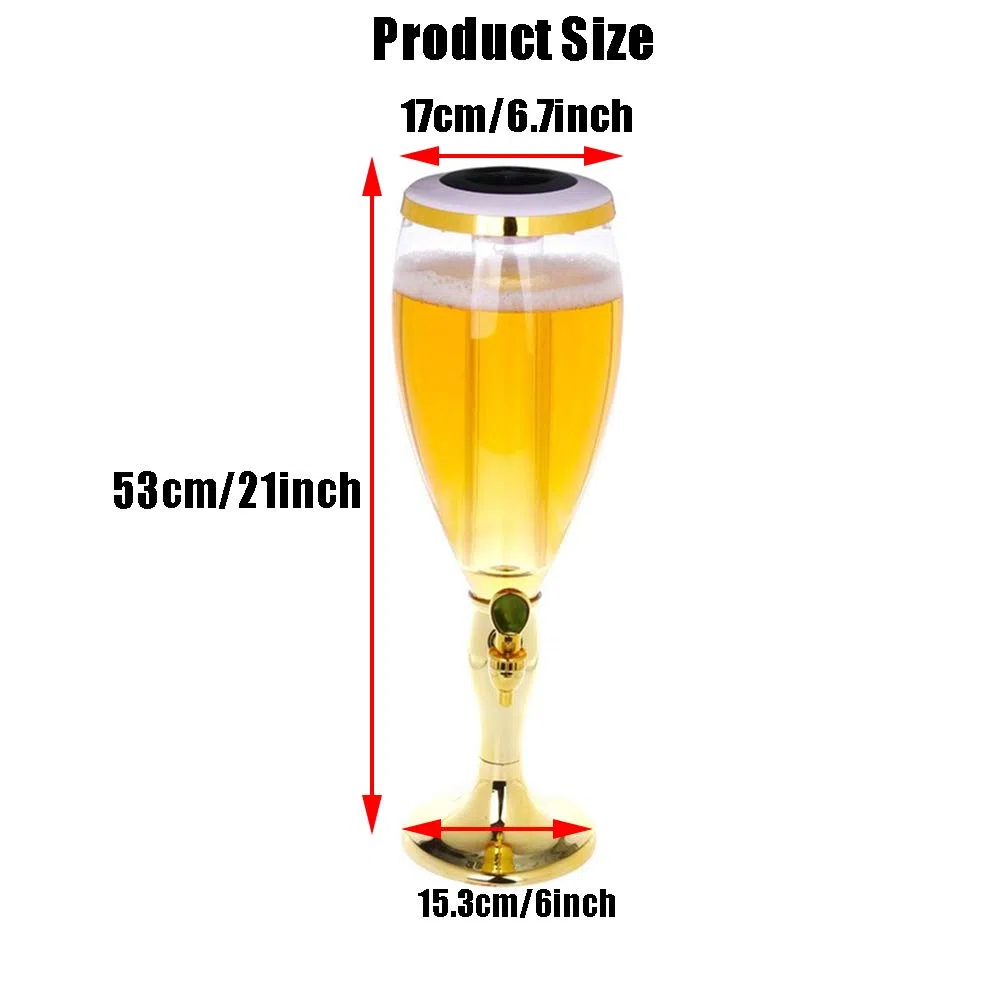 NOVSKI Dispensador de Cerveza de plástico de 3L, dispensador de Bebidas de Torre de Cerveza de Barril frío con Grifo, fácil de Limpiar, para Fiestas, hogar y Bar-Gold